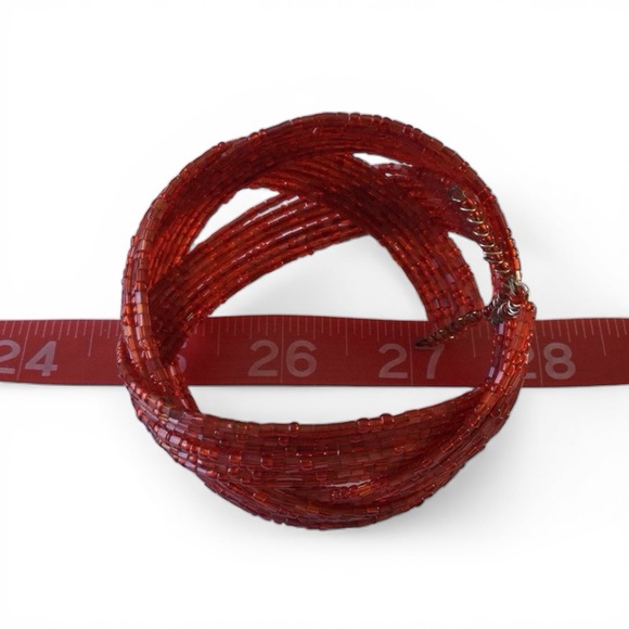Twisted Flexible Seed Bead Braided Cuff Bracelet – Red - Picture 10 of 11